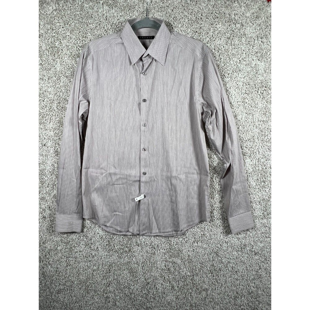 Theory Men’s Striped Button Up Shirt Size S Slim Fit Cotton Stretch Long Sleeve